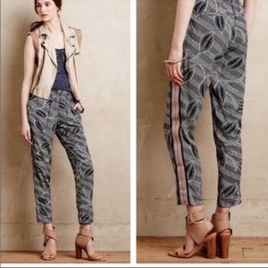 Hei Hei Lourinha Navy Leaf Print Pull on Elastic Waist Pants Womens Size Small